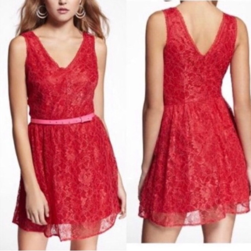 Express red lace fit and flare dress